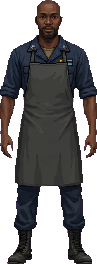 Full-length character art of Samuel Achebe