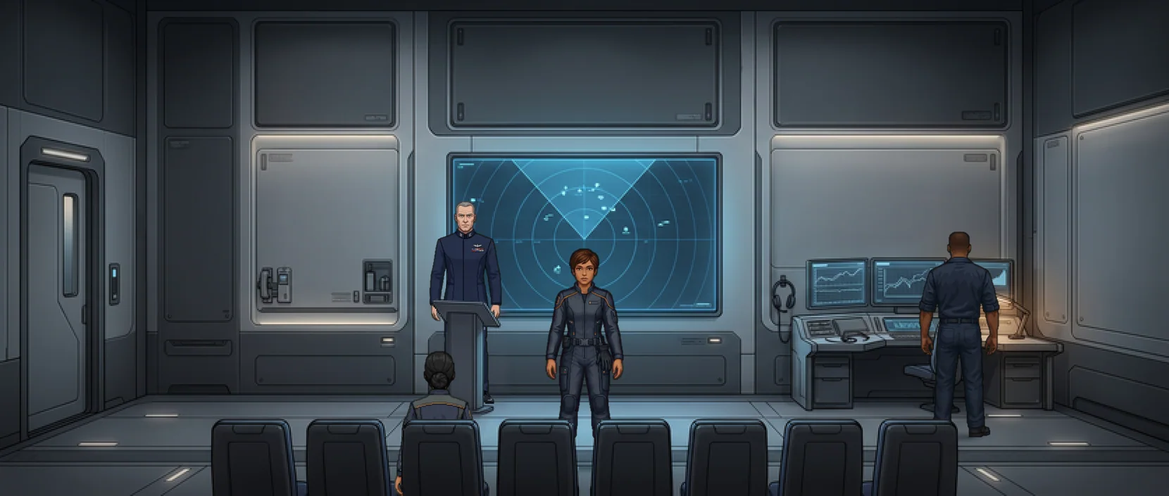 Briefing / Operations aboard TCS Resolute, as the game draws it